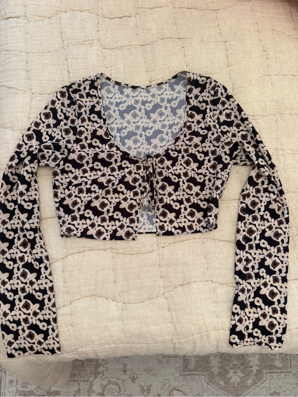 Black & White Wrap Long Sleeve Top